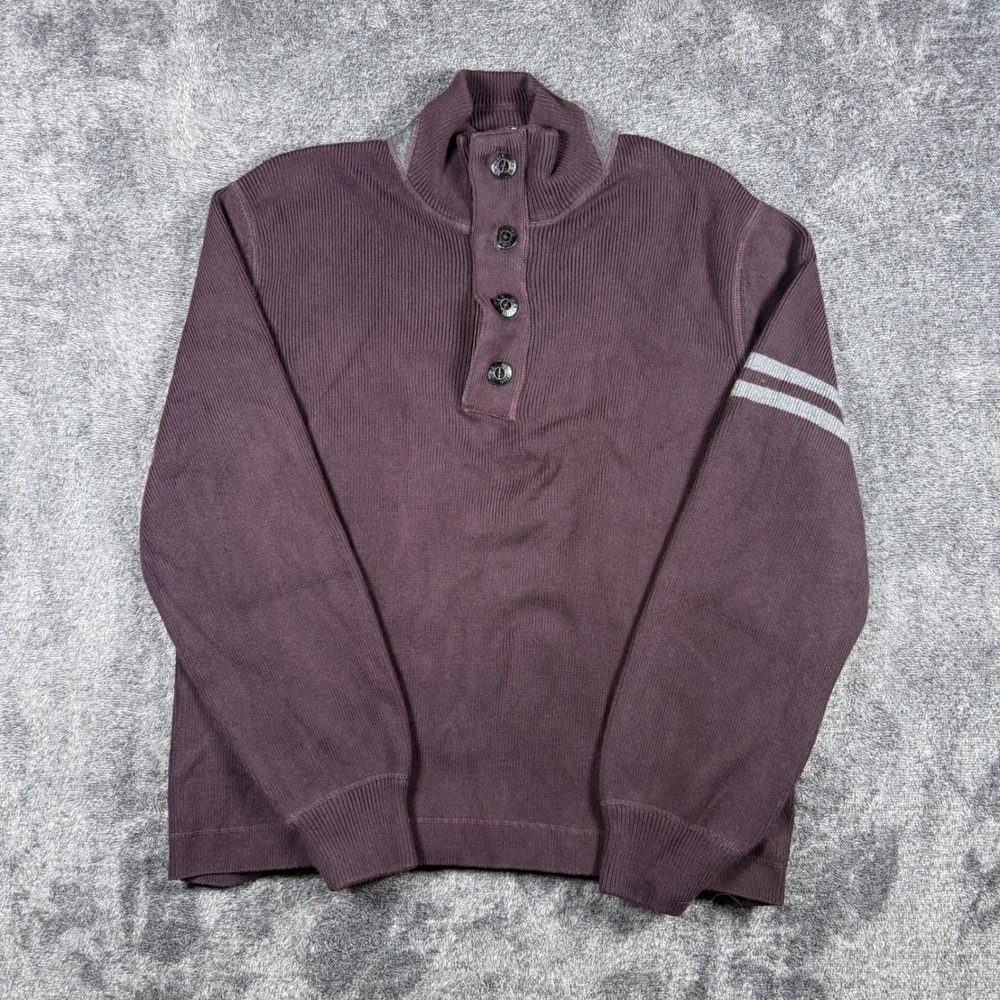 Martin + Osa Mens XL Burgundy Mock Neck Button Sweater Cotton Camel Hair Blend
